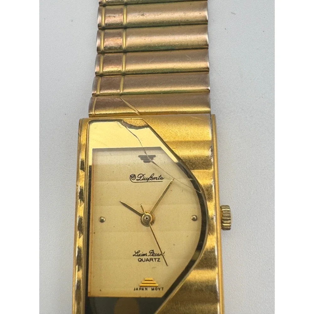 Vintage WORKING Lucien Piccard DuFonte Watch Half Moon Cracked READ